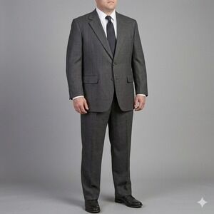 John Alexander Wool Two Button‎ Suit Set Gray Windowpane Made in USA